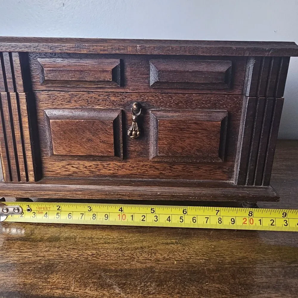 Vintage 1960s Retro Footed Wooden Jewelry Box, Mustard Gold Velvet Lined